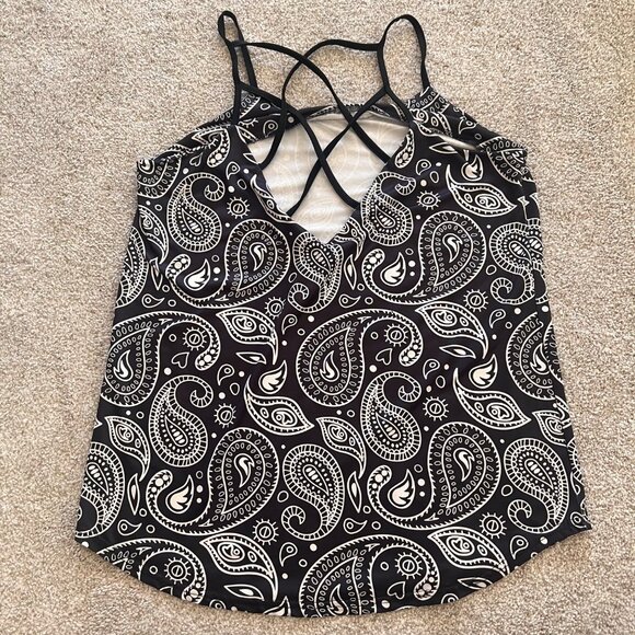 Open back Crisscross Black & White Paisley Mini Dress L - Picture 5 of 7